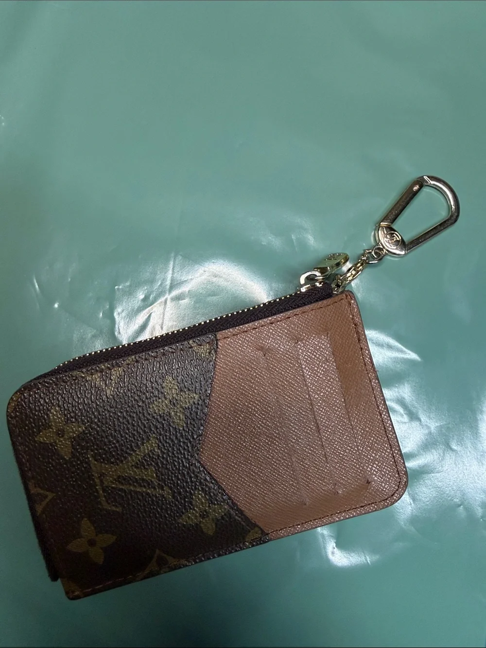 Monogram Canvas Small Zip Card Holder Key Pouch - Brown